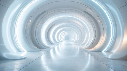 Obraz premium Abstract spiral tunnel with light trails and circular patterns.