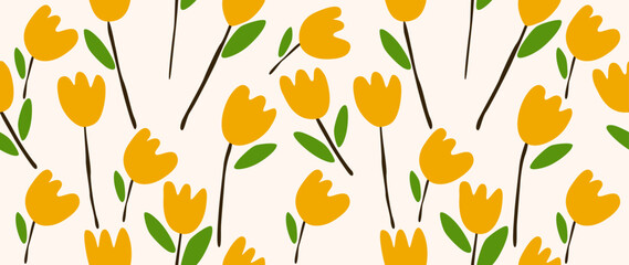 Obraz premium Vector seamless background. Minimalistic abstract floral pattern. Modern print in black color on a light background. Ideal for textile design, screensavers, covers, cards, invitations and posters.