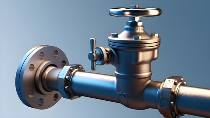 Close-Up of Water Steel Pipe and Valve: Drink Water Piping with Flange Pipe Fitting Detail"