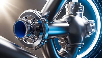 Close-Up of Water Steel Pipe and Valve: Drink Water Piping with Flange Pipe Fitting Detail"