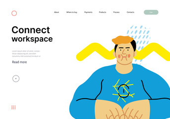 Creative Workspace: Video Conference, modern flat vector concept illustration of person engaging in virtual business meeting Connectivity, collaboration, digital interaction, remote work, productivity