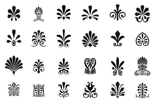 Set of decorative elements in the shape of a palmette