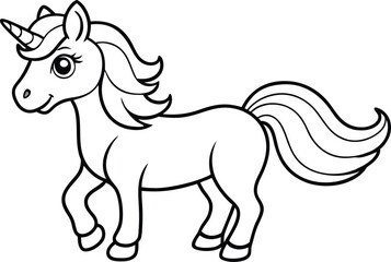 A cute unicorn vector line art illustration