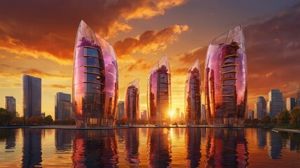 Fototapeta premium radiant sunset: a symphony of colors in nature's tranquility