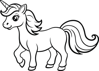 A cute unicorn vector line art illustration