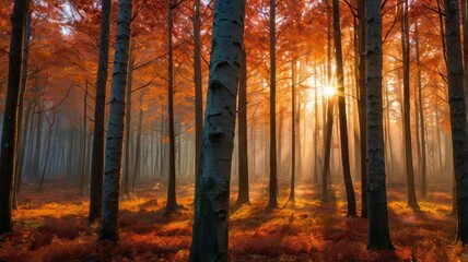 Fototapeta premium radiant sunset: a symphony of colors in nature's tranquility