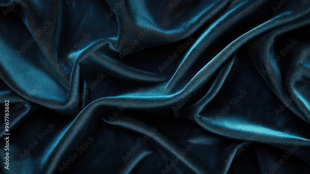 Poster a close-up of velvety fabric in a deep teal color, with soft folds creating a luxurious and smooth a