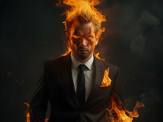 Fototapeta premium Desperate businessman in the fire