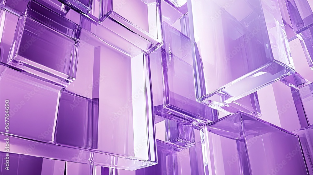 Poster geometric abstract background with purple glass plates and transparent crystal panels sleek design w
