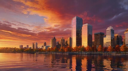 radiant sunset: a symphony of colors in nature's tranquility