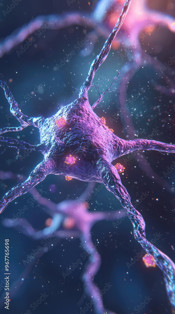 Poster intricate structure of neuron with synapses is beautifully illustrated, showcasing delicate connecti