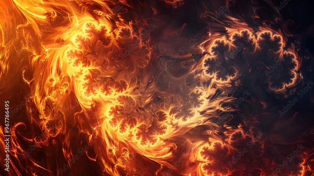 Poster fiery abstract fractal flames captivating dynamic background with copy space