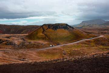Colorful Volcanic Landscape with Winding Dirt Road