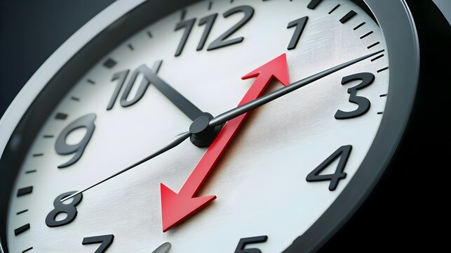 Downward Arrow on Clock Face Signifies Interest Rate Deadline for Savings