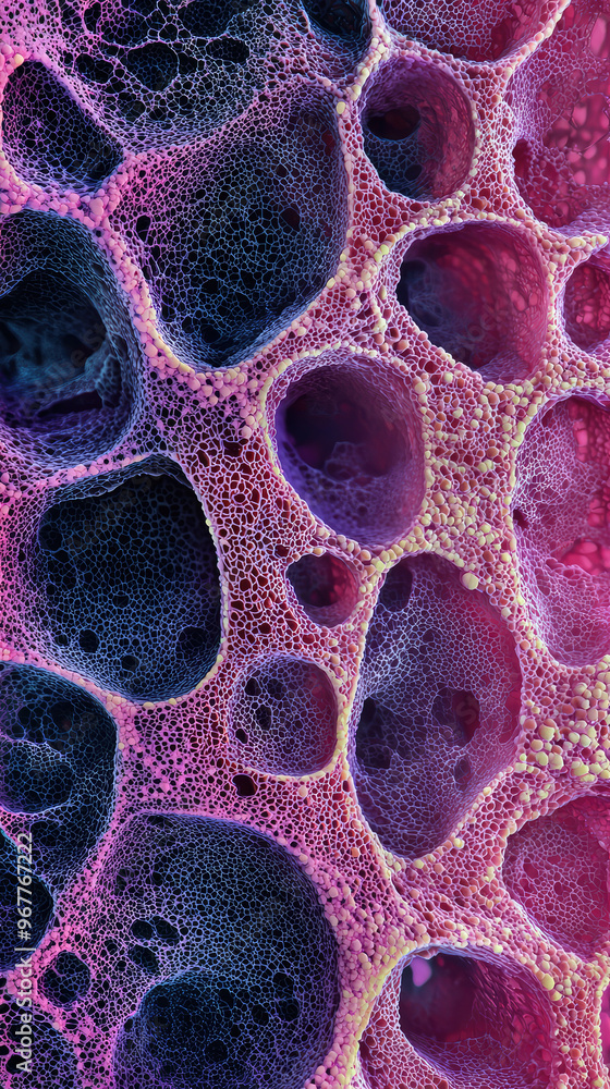 Poster microscopic view of human epithelial tissue showcasing intricate cellular structures and patterns. v