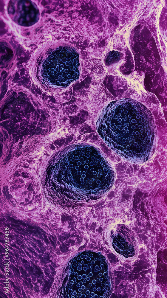 Poster microscopic view of pancreas showing acinar cells, highlighting their intricate structure and cellul