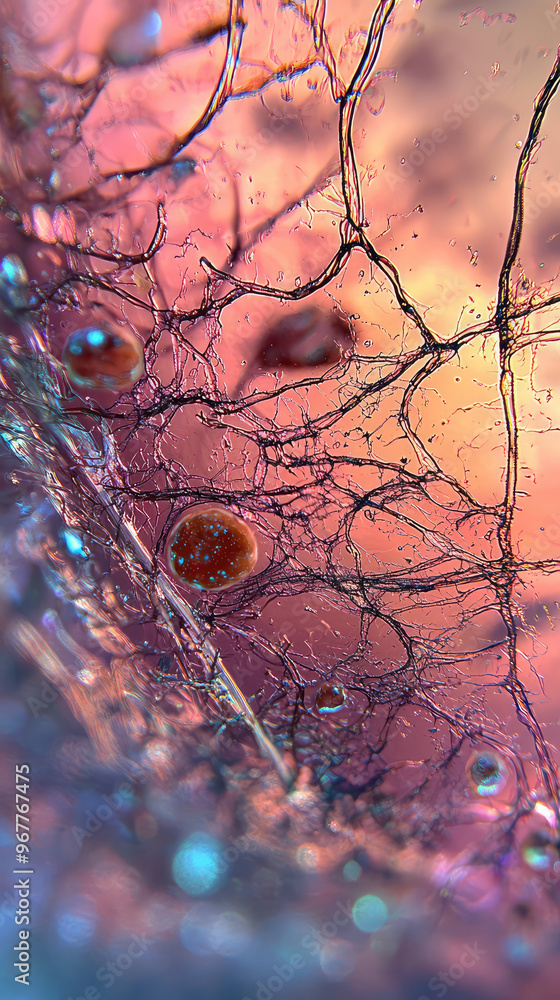 Poster microscopic view of retina showing photoreceptor cells, revealing intricate structures and vibrant c