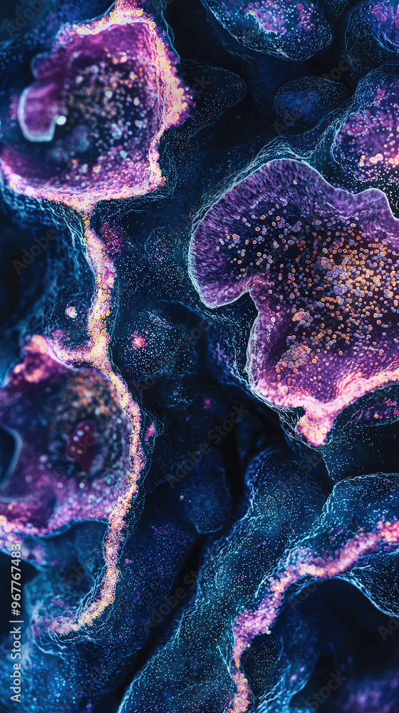 Poster microscopic view of pancreas showing acinar cells, highlighting intricate cellular structures and vi