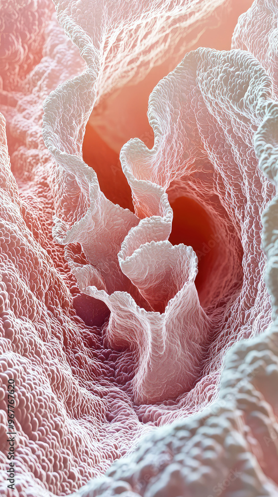 Poster microscopic view of small intestine lining, showcasing intricate textures and structures. delicate f