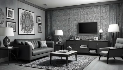 Fototapeta premium Photo interior modern design room 3d illustration;