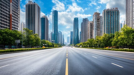 Empty Road in Modern Cityscape