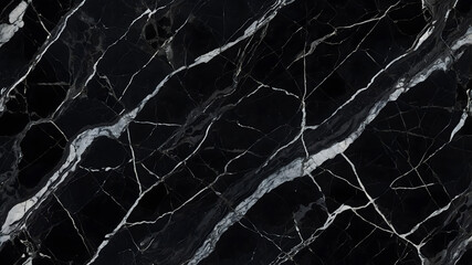 Realistic High-Detail Image of a Black Marble Slab with White Veins