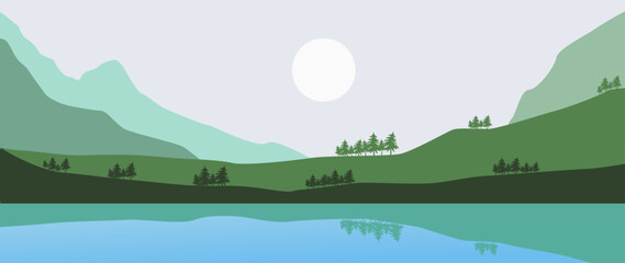 Vector illustration. Beautiful landscape. Pleasant shades of the illustration. Modern style. Suitable for screensaver.