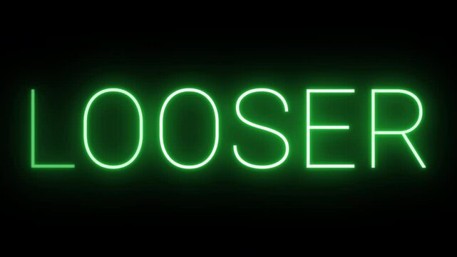 Flickering neon green glowing looser text animated on black background