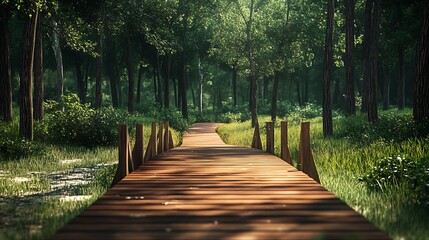 Obraz premium A Wooden Path Through the Forest