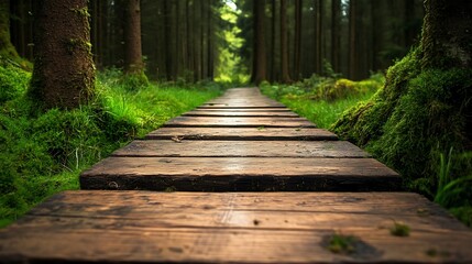 Obraz premium Wooden Path Through Lush Forest