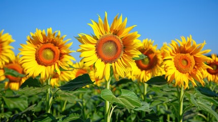 Fototapeta premium A field of sunflowers with one in the foreground