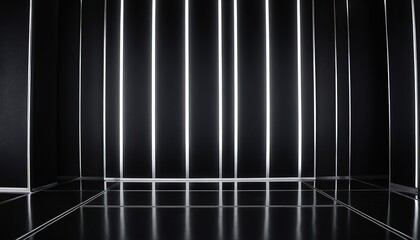 Obraz premium 3d render empty black and white room corridor perspective background with shiny reflection lights 81