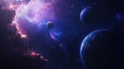 Obraz premium Stunning space scene with planets, stars, and nebulae glowing in the darkness of the universe