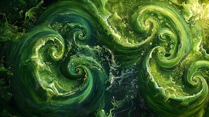 Obraz premium Depiction of Algae Producing Clean Renewable Energy with Swirling Green Patterns