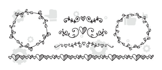 The set of hand drawn vector circular decorative elements for your design. Leaves, swirls, floral elements.