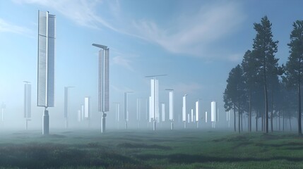 Fototapeta premium Airborne Wind Turbines Tethered to Ground Capturing Powerful High-Altitude Currents for Sustainable