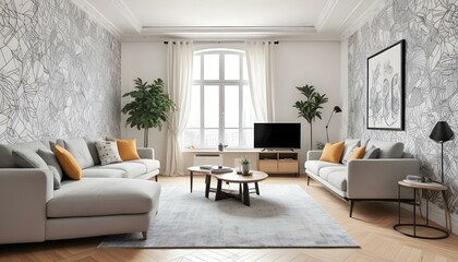 Fototapeta premium Photo interior modern design room 3d illustration;