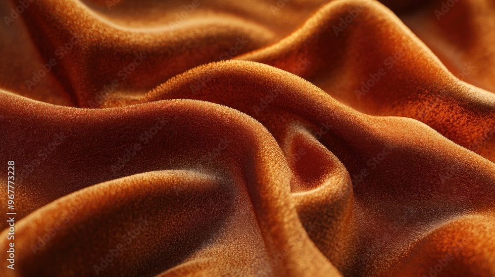 Poster a macro shot of a velvety texture in a warm rust hue, emphasizing the rich and soft feel of the fabr