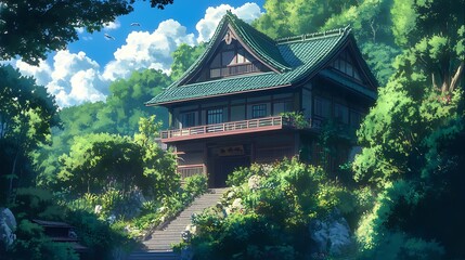 Fototapeta premium Traditional Japanese House Illustration