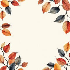 Fototapeta premium Autumn Leaves Border with Neutral Background for Seasonal Cards