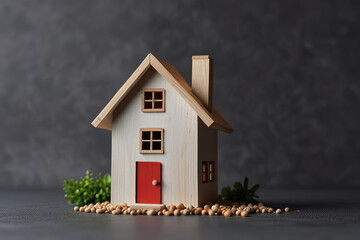 Spring Background with Tiny Toy House &ndash; Symbolizing Family, Mortgage, Construction, Rental, and Eco-Friendly Home Design