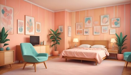 Photo interior modern design room 3d illustration;