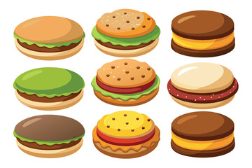 Different types of Sandwich cookie set vector illustration on white background.