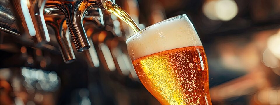 beer is poured into a glass. Selective focus