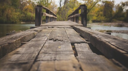 Old wooden bridge with weathered planks. - Powered by Adobe