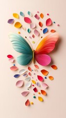 Fototapeta premium colorful butterfly maded by flower petals and image separated in middle by darl golden line