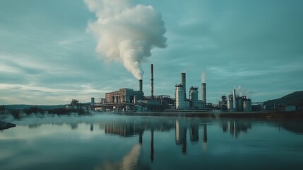Industrial Complex Reflecting in a Calm Water
