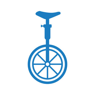 recommend clip art: Unicycle, bicycle, circuse icon. Blue color design.