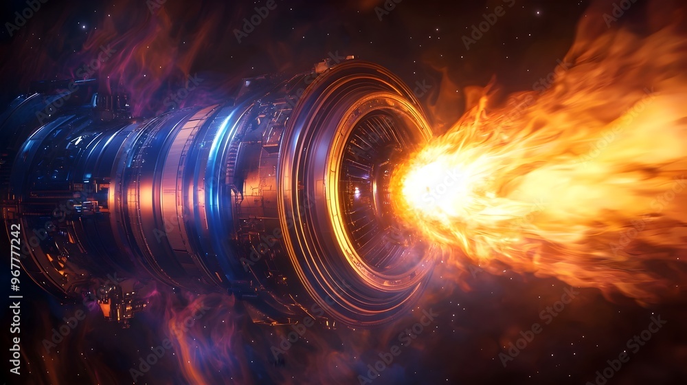 Aufkleber fusion-powered spacecraft with glowing plasma engines enabling deep space