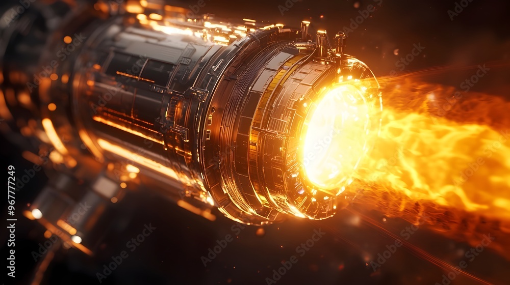 Aufkleber fusion-powered spacecraft glowing with plasma engines enabling deep space